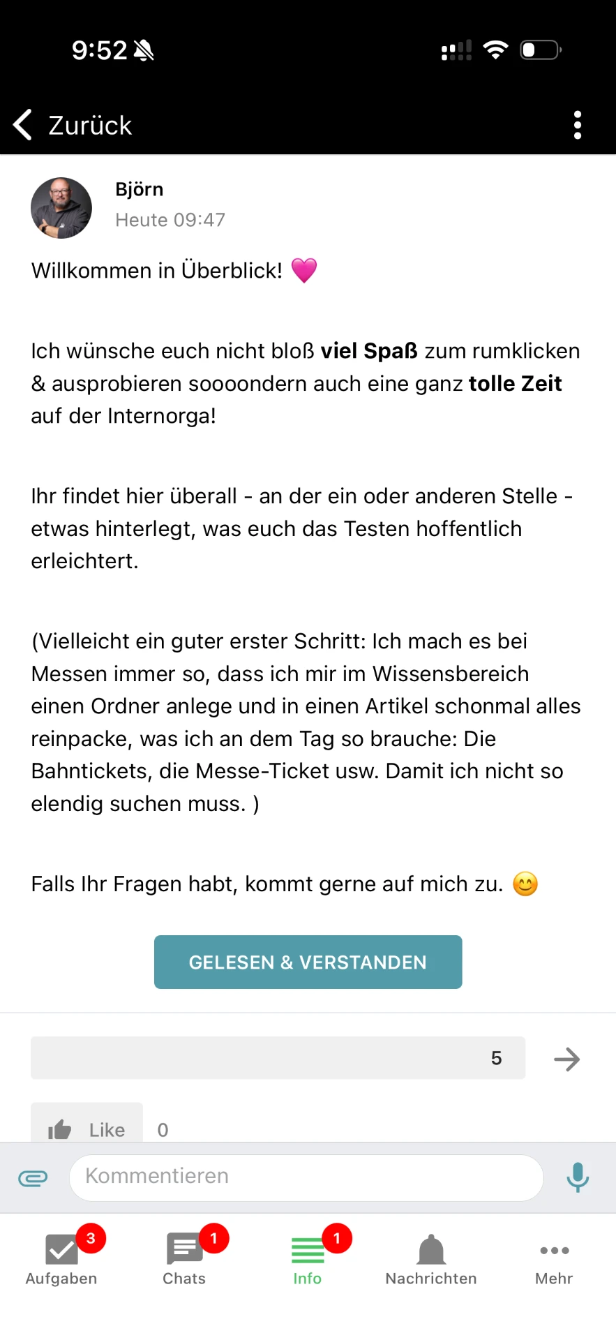 Lesebestätigung: Liste mit gelesen / nicht gelesen und Erinnerung in einem Klick.